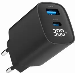 USB-A USB-C LCD travel charger | 30W | USB-A | USB-C | black