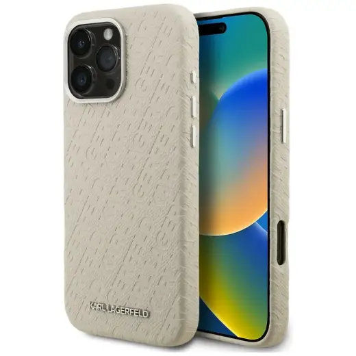 Karl Lagerfeld FW Stamped Karl чехол с поддержкой MagSafe для телефона iPhone 16 Pro бежевый