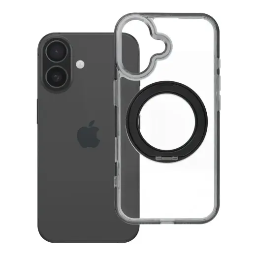 Frame Circle Stand phone case with stand and MagSafe support for iPhone 16 black