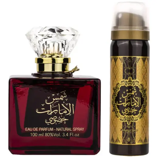 Set Ard Al Zaafaran: Shams Al Emarat Khususi, Eau De Parfum, For Women, 100 ml + Shams Al Emarat Khususi, Deodorant Spray, For Women, 50 ml