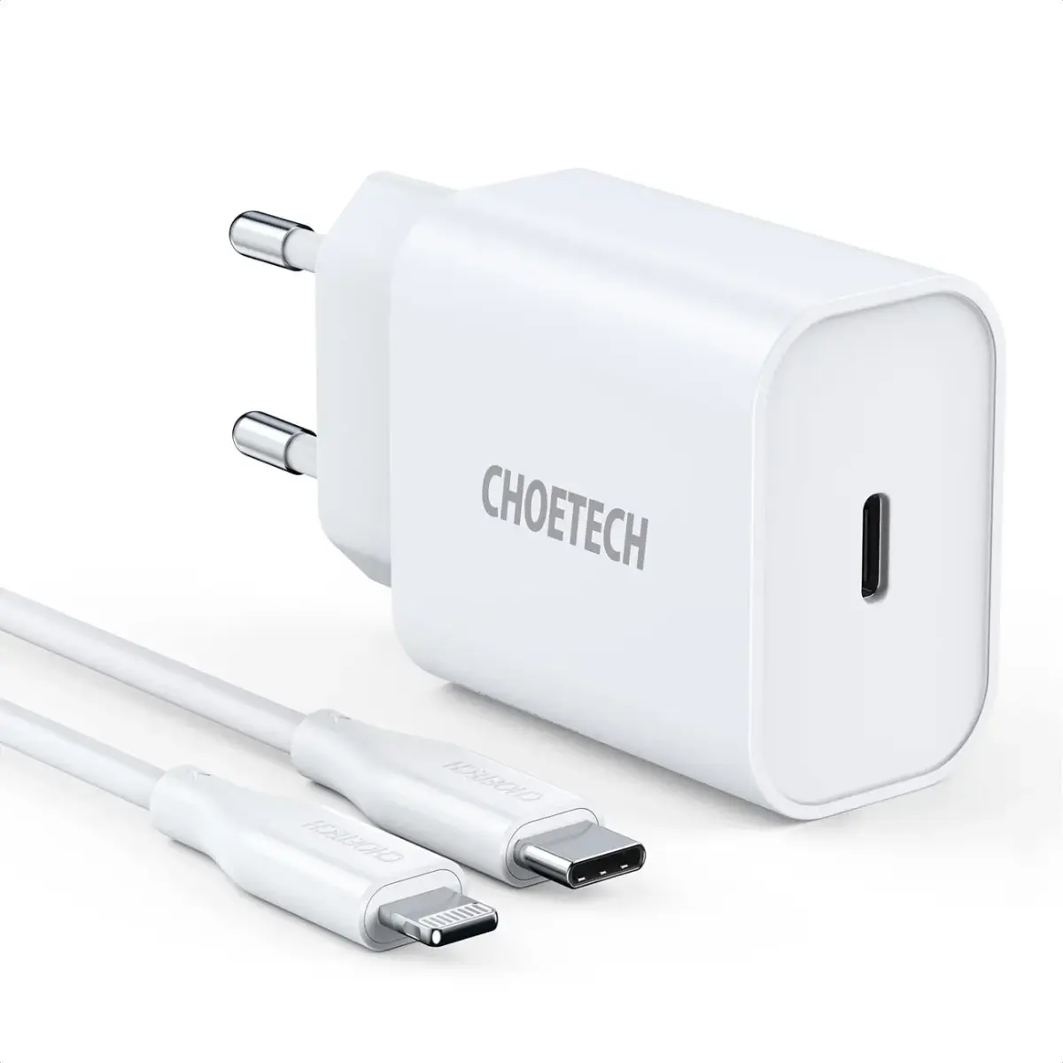 Choetech USB wall charger Type C 20W Power Delivery 3A + MFI USB Type C cable - Lightning 1.2m white (Q5004-V2-EU-CLWH)
