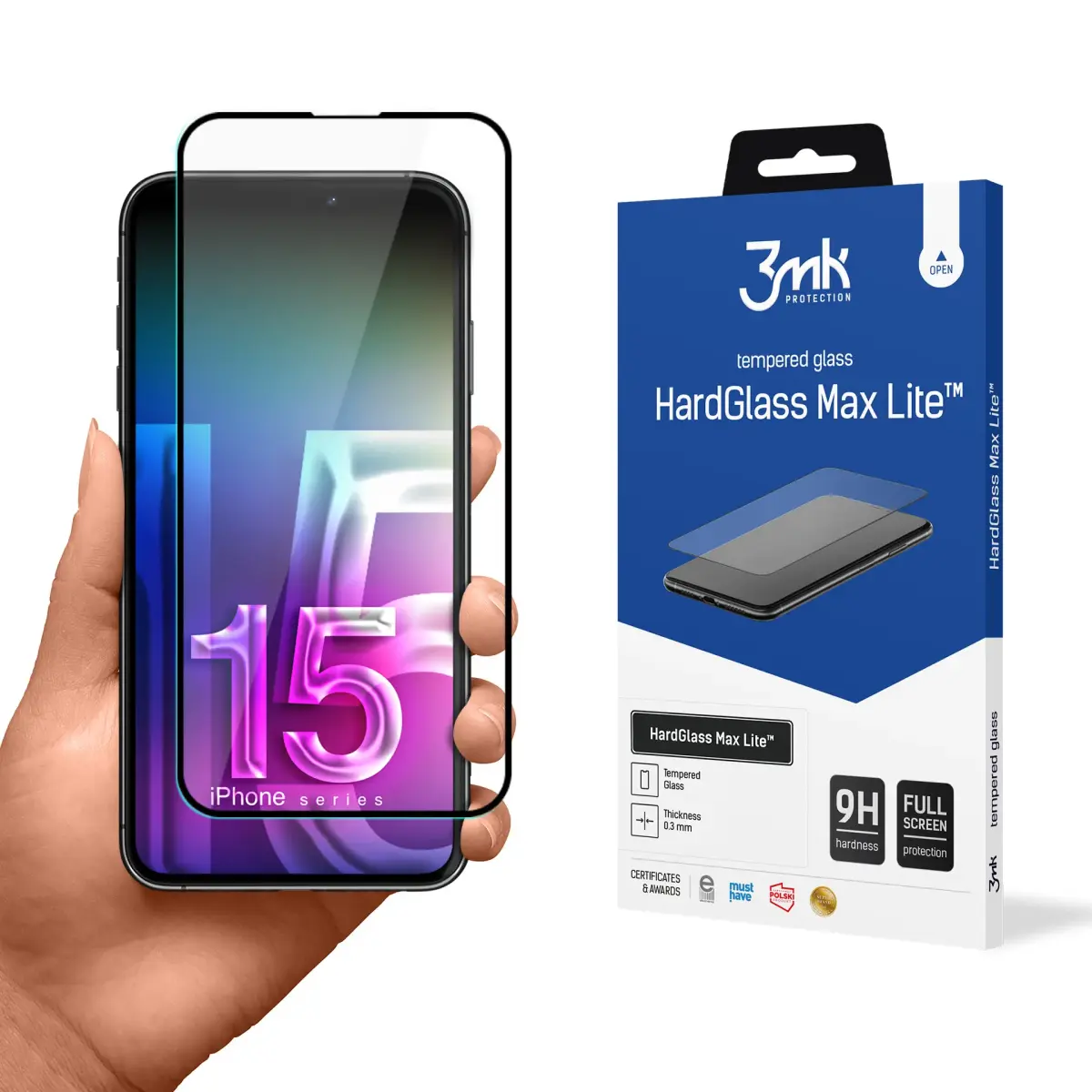 3mk HardGlass Max Lite™ aizsargstikls telefonam iPhone 15 Pro