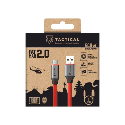 Tactical Fat Man 2.0 datu pārraides un uzlādes vads | USB-A uz USB-C | 60W | 1m | sarkans