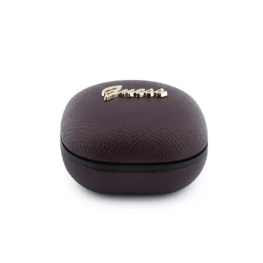 Guess PU Grained Script Metal Logo ENC TWS Wireless Earphones Burgundy