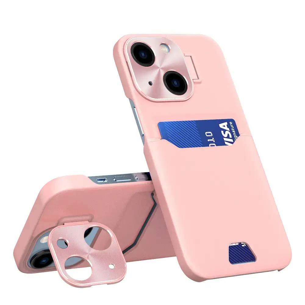 Leather Stand knyginio tipo telefono dėklas su stovu iPhone 14 rožinis