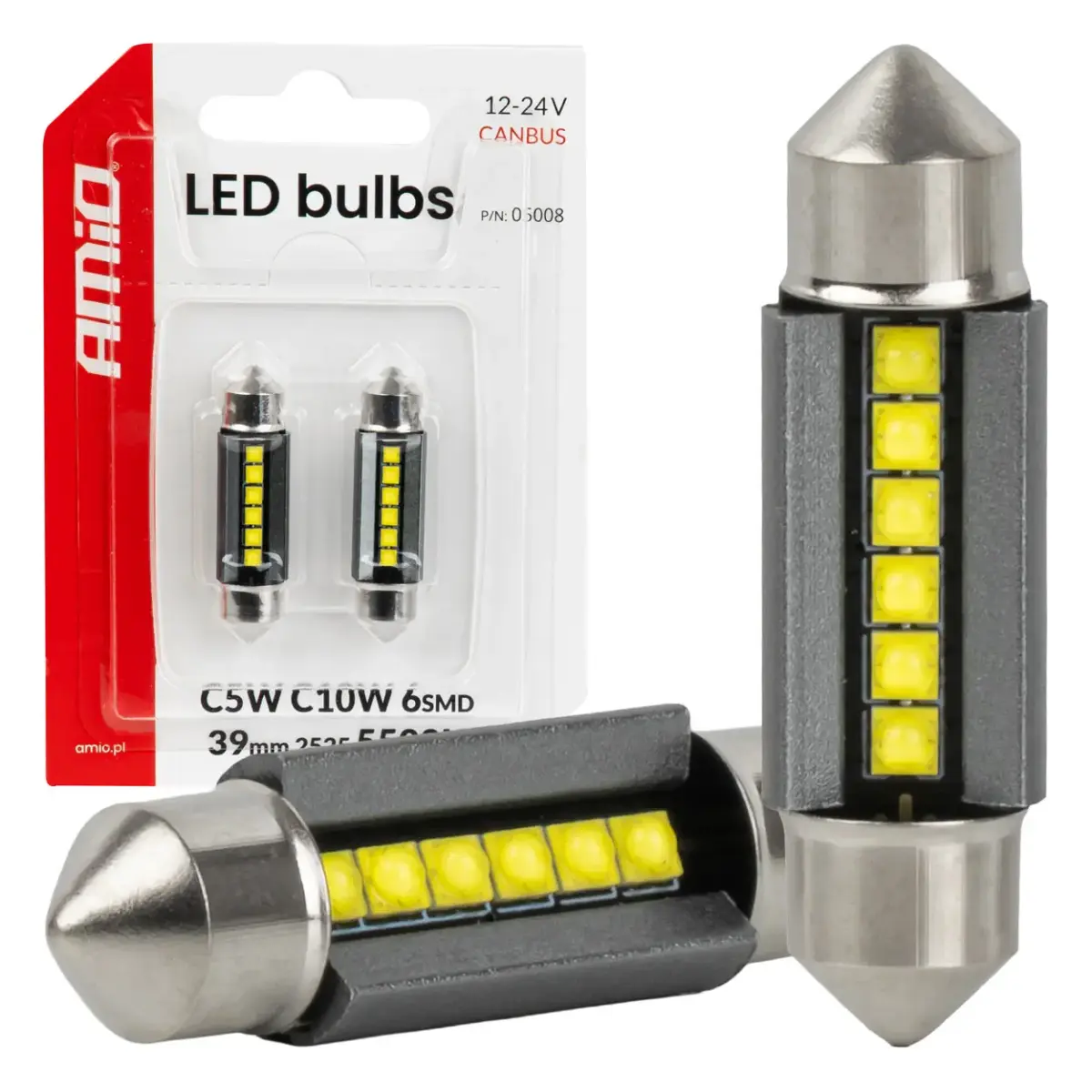 LED bulbs CANBUS 39mm 2525 6SMD White 12/24V AMIO-05008