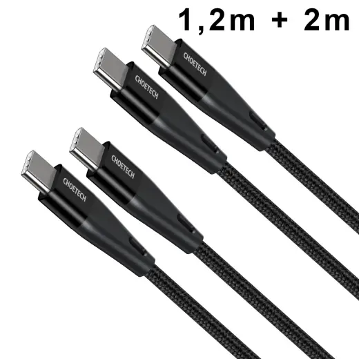 Choetech set of 2 USB Type C cables - USB Type C Power Delivery 60W 5A 1.2m + 2m black (XCC-1003)
