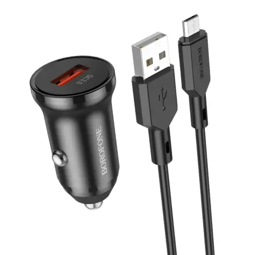 Borofone BZ18 car charger | 18W | QC | USB-A | with USB to Micro USB cable included | black