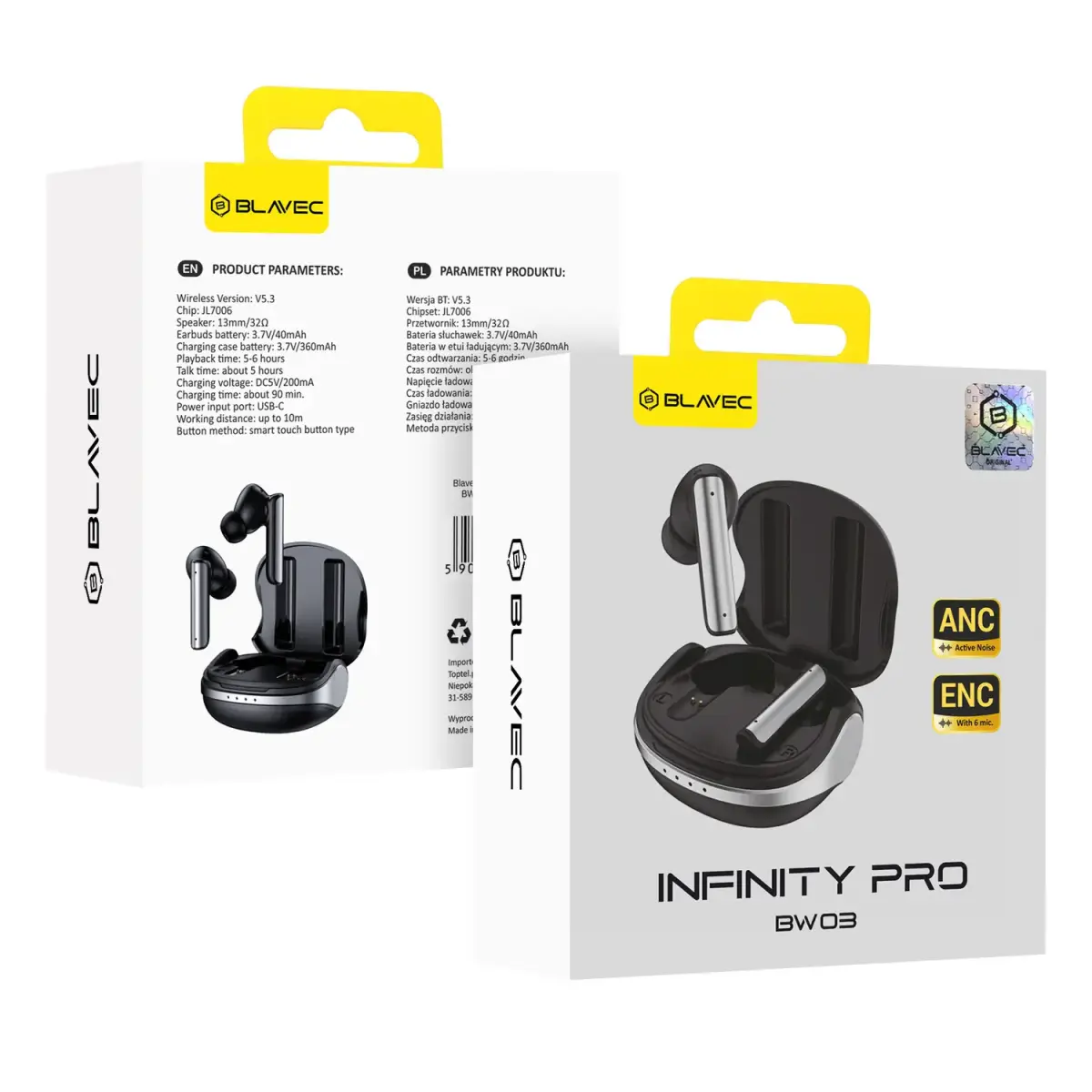 Blavec Bluetooth TWS Earphones BW03 Infinity Pro ANC+ENC (BW03IP-B) black