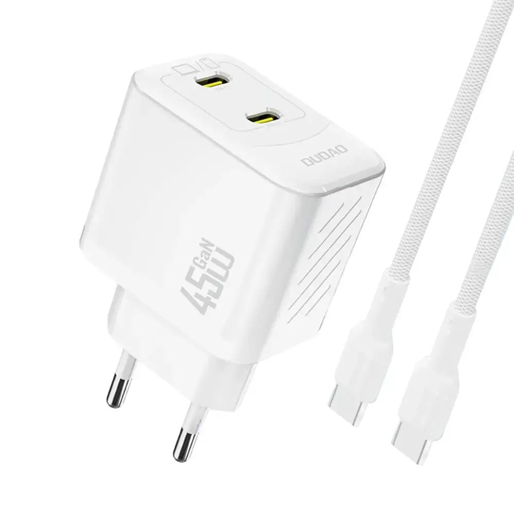 Dudao A28PCEU tīkla lādētājs | 45W | PD, GaN | USB-C | ar USB-C uz USB-C vadu komplektā | balts
