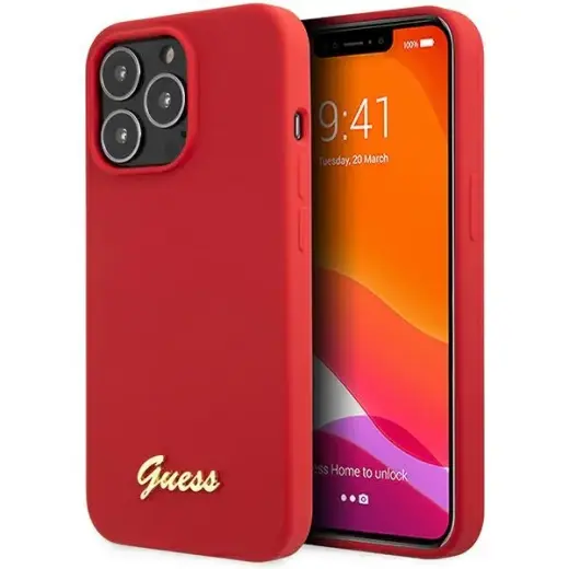 Guess GUHCP13XLSLMGRE iPhone 13 Pro Max 6.7" czerwony|burgundy hard case Silicone Vintage Gold Logo