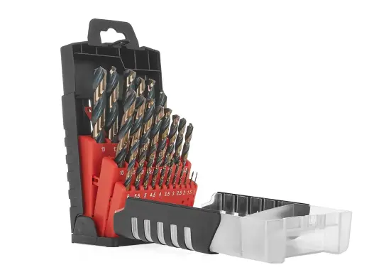 25 vnt. HSS 1.0-13.0mm juodai-auksinių metalo sraigtinių grąžtų rinkinys