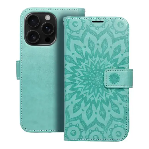 MEZZO mandala knyginio tipo telefono dėklas iPhone 16 Pro žalias