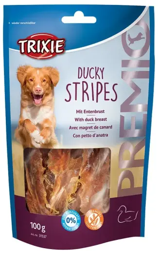 Gardums suņiem - Trixie Premio Ducky Stripes, 100g.