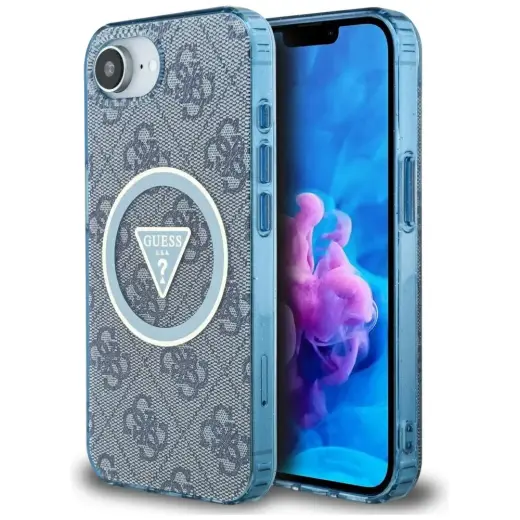 Чехол для телефона Guess IML Metal Glitter 4G Circle Triangle MagSafe для iPhone 16e синий
