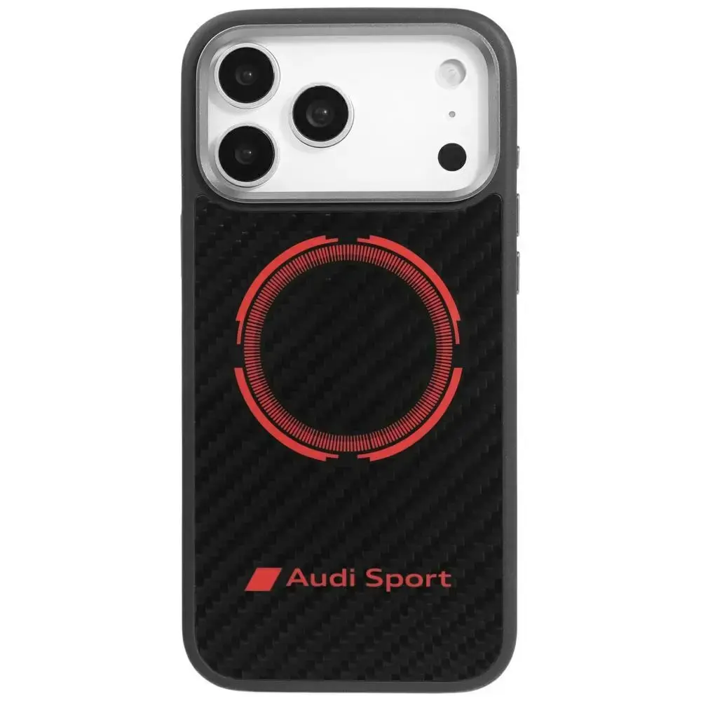 Audi RSQ Carbon Fiber Sport Red Circle maciņš ar MagSafe atbalstu telefonam iPhone 17 Pro Max melns