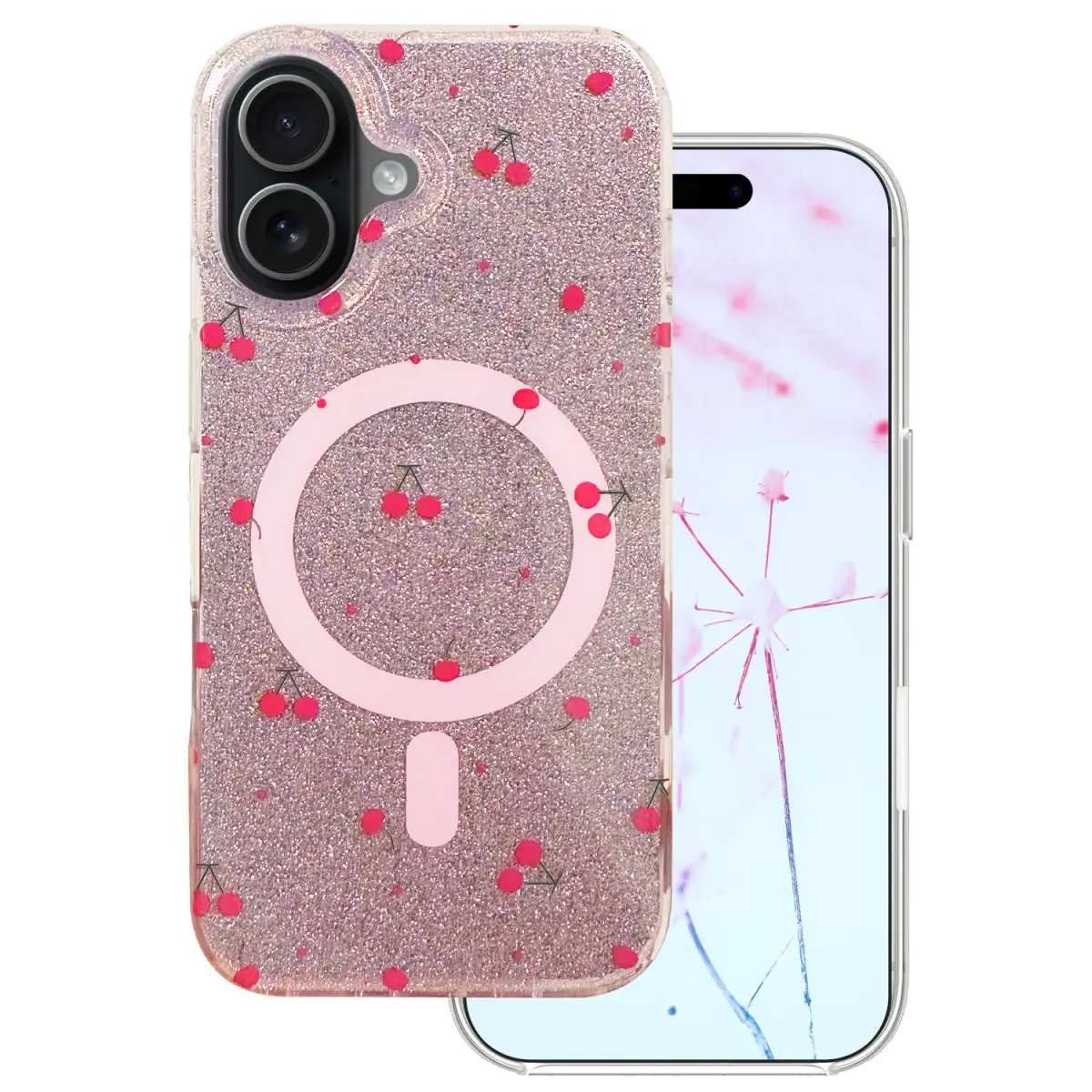 Cherry Mag Glitter maciņš ar MagSafe atbalstu telefonam iPhone 17 sarkans