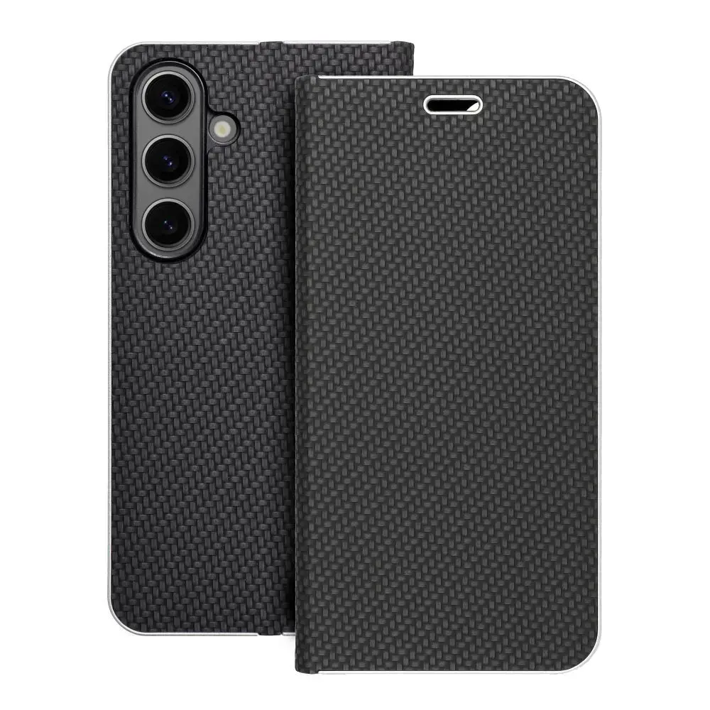 LUNA Carbon grāmatveida maciņš telefonam Samsung Galaxy S24 (S921) melns