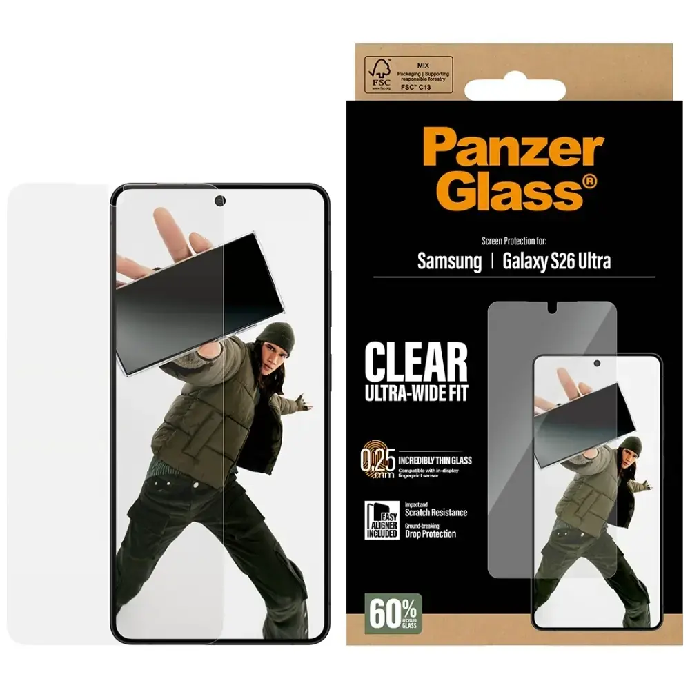 PanzerGlass Ultra-Wide Fit aizsargstikls telefona ekrānam Galaxy S26 Ultra ar uzstādīšanas rāmi