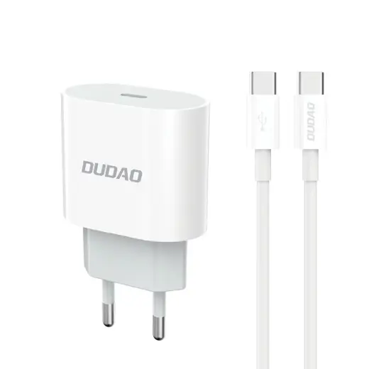 Dudao A14EUC kelioninis įkroviklis | 20W | PD | USB-C | su USB-C į USB-C laidu komplekte | baltas