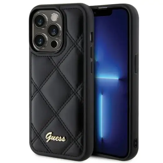 Guess GUHCP15XPSQSQSK Quilted Metal Logo phone case for iPhone 15 Pro Max black