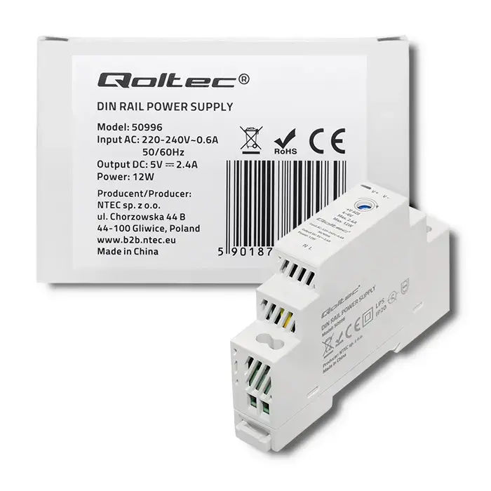 Qoltec DIN rail power supply | 12W | 5V | 2.4A