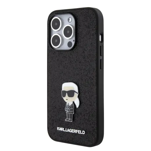 Karl Lagerfeld Fixed Glitter Metal Ikonik Case for iPhone 15 Pro Black
