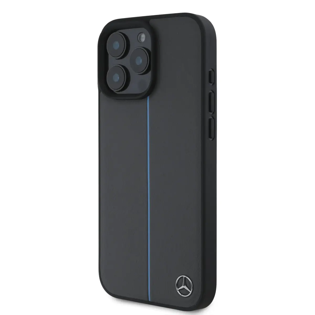 Mercedes Leather Blue Stripe MagSafe Case for iPhone 16 Pro Anthracite Grey