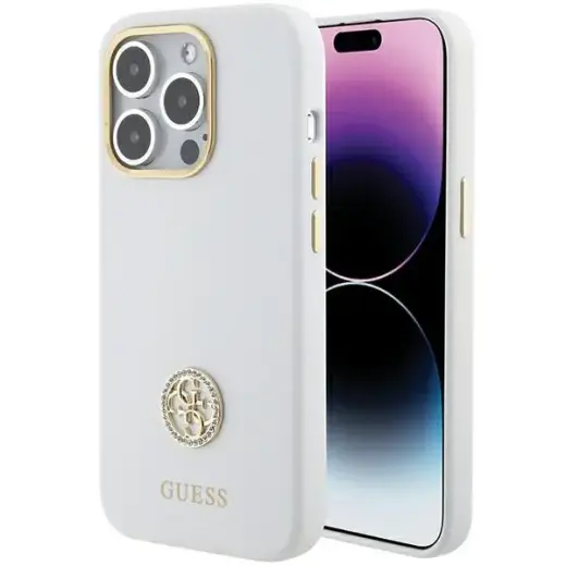 Guess GUHCP15LM4DGPH iPhone 15 Pro 6.1" biały|white hardcase Silicone Logo Strass 4G