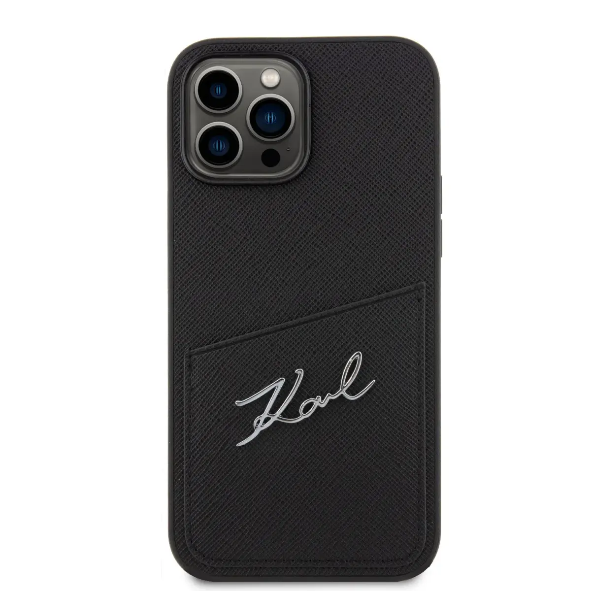 Karl Lagerfeld Saffiano Card Slot Metal Signature Case for iPhone 14 Pro Max Black