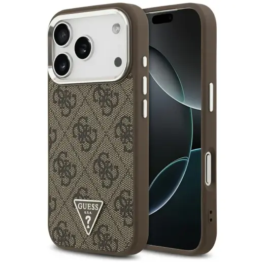 Guess 4G Triangle Logo phone case with MagSafe support for iPhone 17 Pro brown