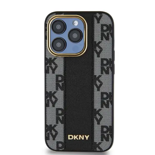 DKNY PU Leather Checkered Pattern Magsafe Case for iPhone 15 Pro Black