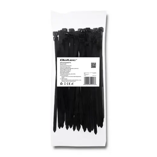 Qoltec Self-locking cable tie | 7.2*200mm | 50 pcs. | Nylon66 | UV | Black