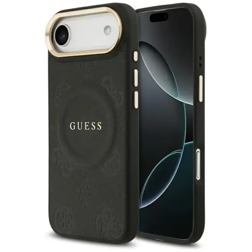 Guess HC PU W/ PEONY HOT STAMP maciņš ar MagSafe atbalstu telefonam iPhone 17 Air melns