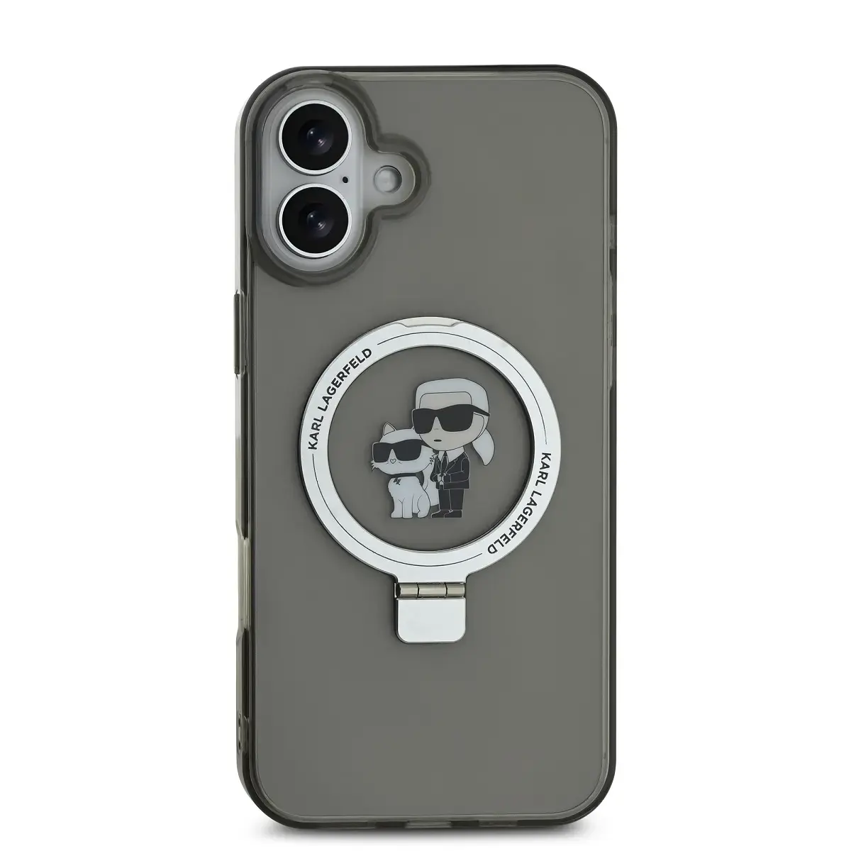 Karl Lagerfeld Ringstand Karl and Choupette MagSafe Case for iPhone 16 Plus Black