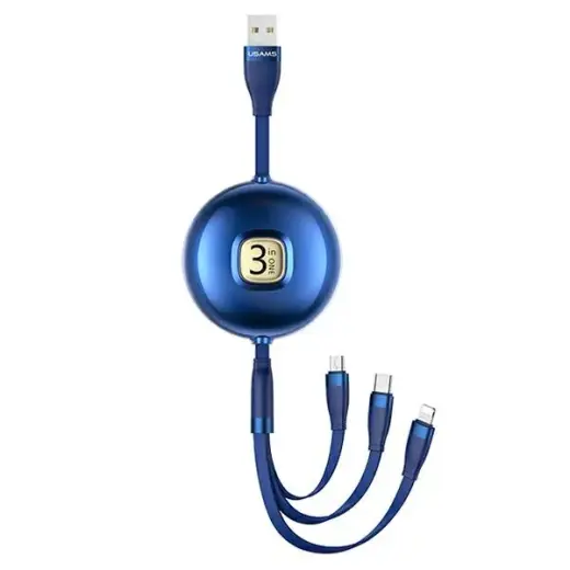 USAMS SJ508USB02 3-in-1 data transfer and charging cable | USB-A to Lightning, Micro USB, USB-C | 1m | blue