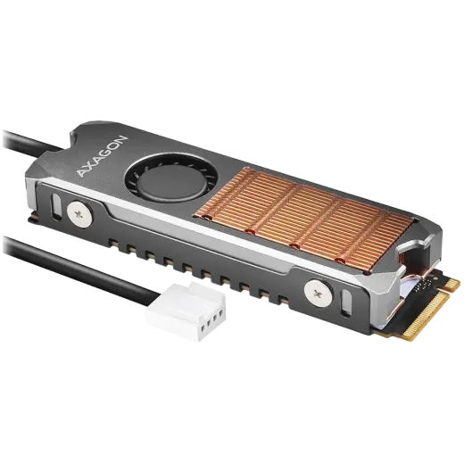 AXAGON CLR-M2FAN active fan - M.2 SSD, 80mm SSD, copper body, silicone thermal pads, height 13mm