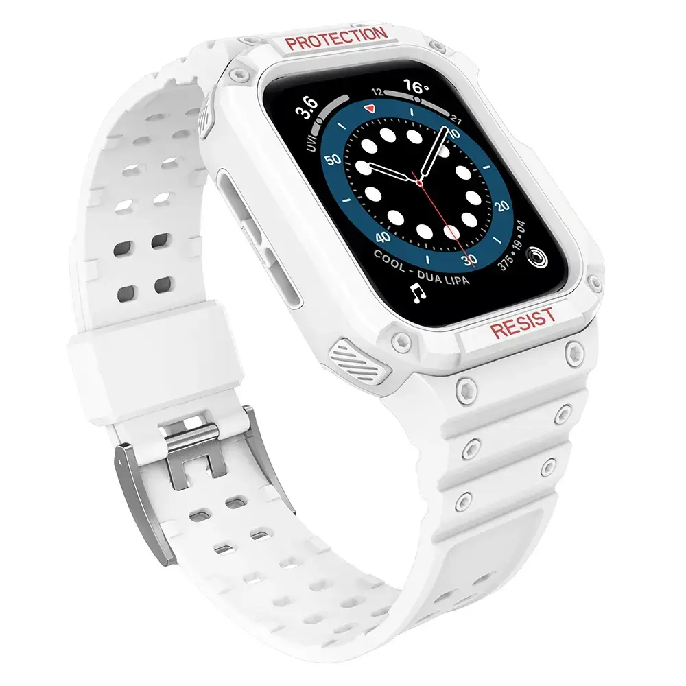 Protect Strap Band Band with Case for Apple Watch 7 | SE (41|40 | 38mm) Case Armored Watch Cover White