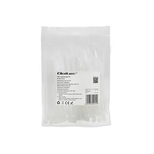 Qoltec Self-locking cable tie | 3.6*100 mm | 100 pcs. | Nylon66 | UV | White