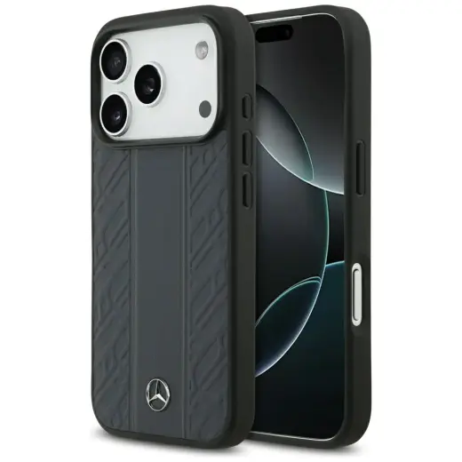 Mercedes Leather Laurel Leaves Stripes phone case with MagSafe support for iPhone 17 Pro blue