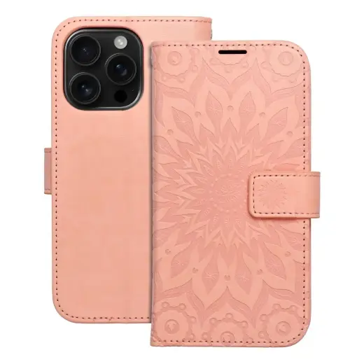 MEZZO mandala knyginio tipo telefono dėklas iPhone 16 Pro oranžinis