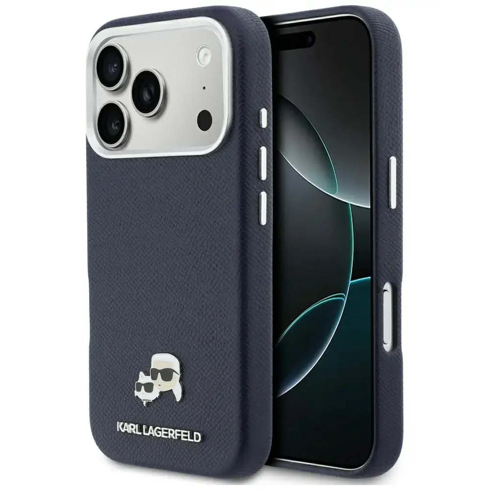 Karl Lagerfeld Karl & Choupette Head Pins Saffiano чехол с поддержкой MagSafe для телефона iPhone 17 Pro Max синий
