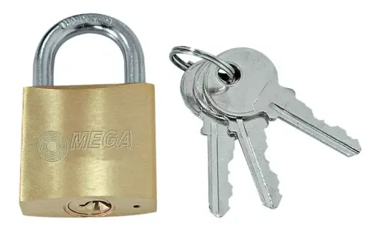 Padlock brass hardened shackle 40mm 3 keys
