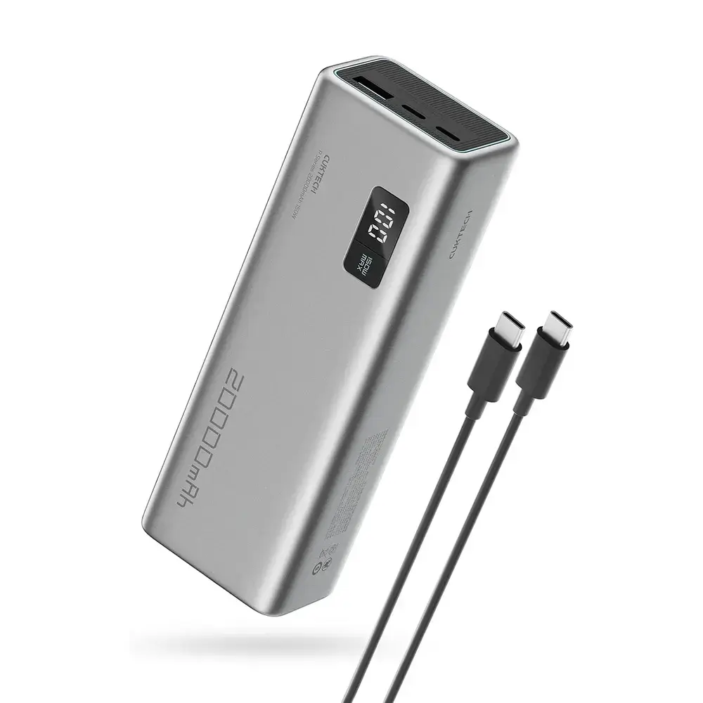 Cuktech P+Series No. 15 ārējais akumulators (powerbank) | 20 000 mAh | 150W | PD, QC | USB-C, USB-A | pelēks