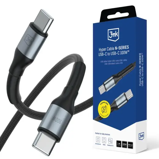 3mk Hyper N-SERIES data transfer and charging cable | USB-C to USB-C | 100W | 1m | black