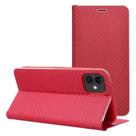 LUNA Book Carbon knyginio tipo telefono dėklas iPhone 17 Pro Max raudonas