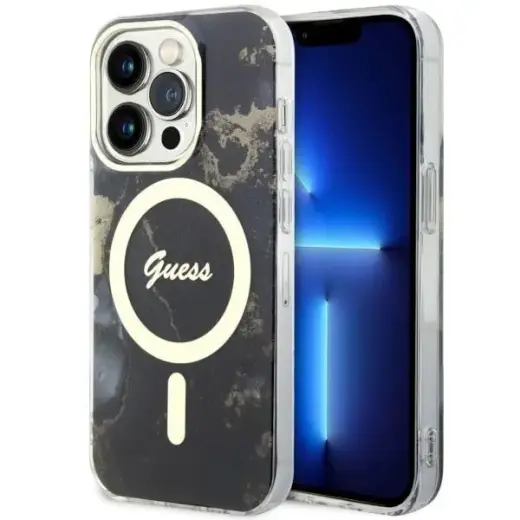 Guess GUHMP14XHTMRSK iPhone 14 Pro Max 6.7" black|black hardcase Golden Marble MagSafe