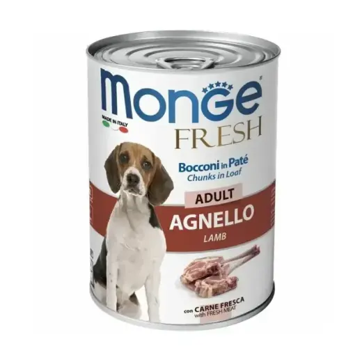 Monge Dog Fresh Adult Chunks in Loaf with Lamb 400 g — complete wet food for adult dogs with lamb, pâté with chunks