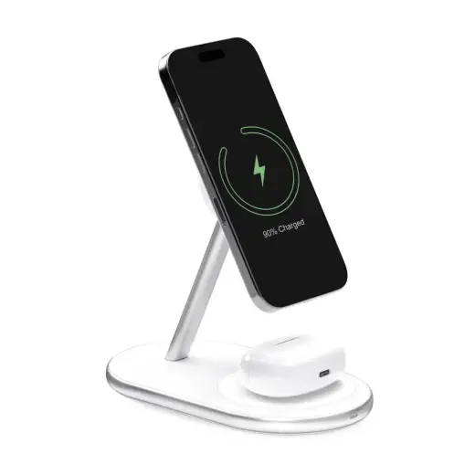 Puro Mag Station 2-in-1 bezvadu lādētājs | Qi | Saderīgs ar MagSafe | balts