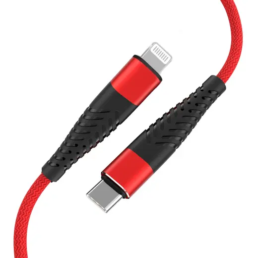 Fusion Fishbone data transfer and charging cable | USB-C to Lightning | 15W | 1.5m | red